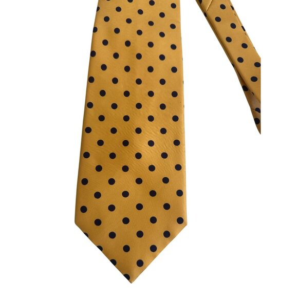 MARKS & SPENCER St Michaels Silk Yellow Navy Polka Dot Tie - Picture 4 of 7